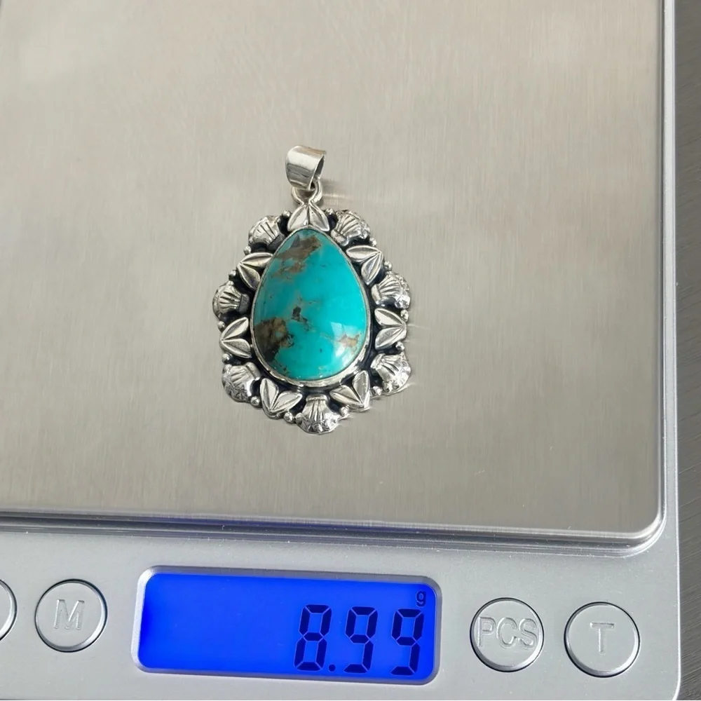 Pure Sterling Silver 925 Genuine Turquoise Pendant Southwest Navajo Style New